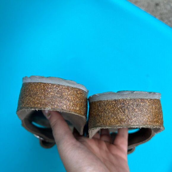 Birkenstock Leather Metallic Silver Big Madrid Buckle Sandals - Picture 5 of 12